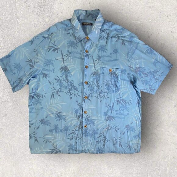Puritan Hawaiian Shirt Men XL Shades Of Blue Floral Palm Trees Print - Picture 1 of 10